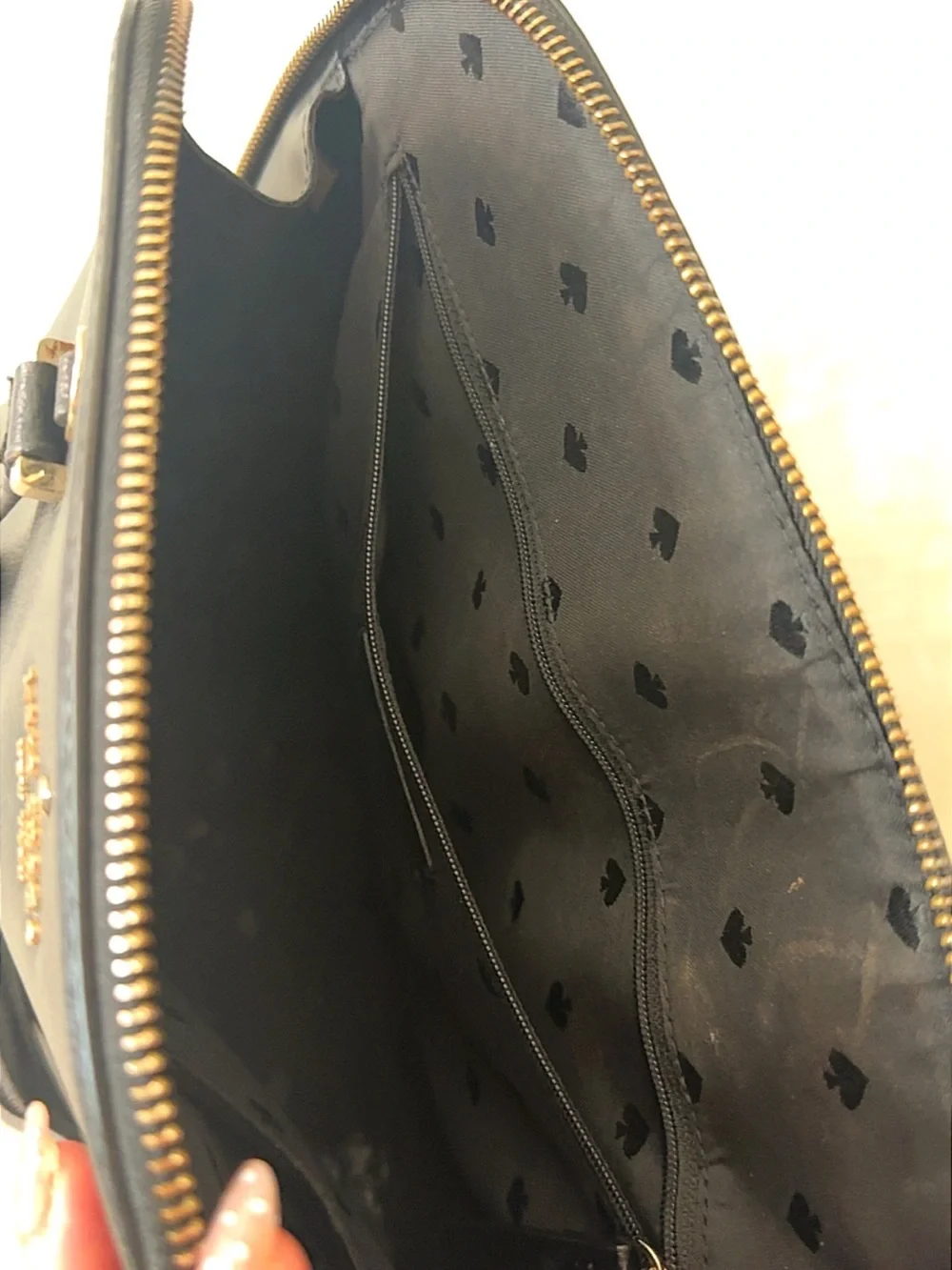 kate spade black leather dome tote with gold-tone accents